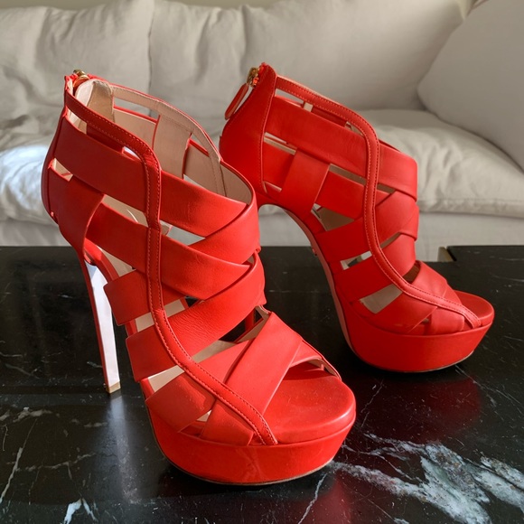 Ruthie Davis red platform Halle caged heels - Picture 1 of 4